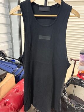 Fear of God Essentials Black Sleeveless Tank Mini Dress with Rubber Logo